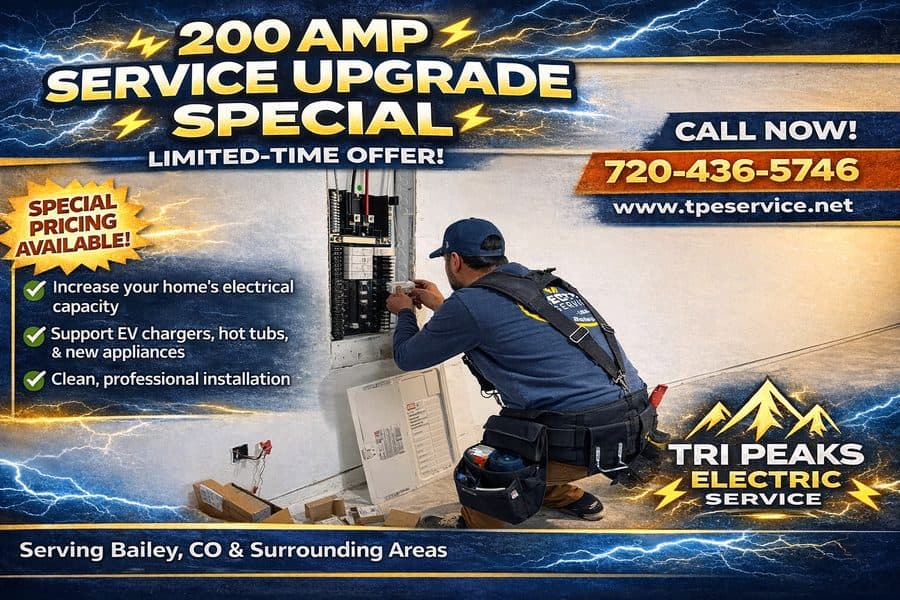 200 amp electrical service upgrade special — Tri Peaks Electric Bailey CO